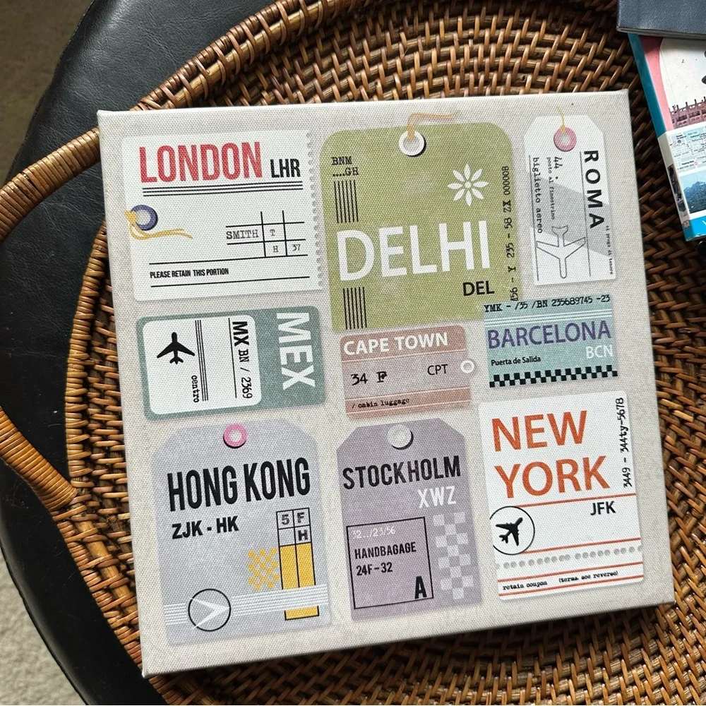 IKEA PJATTERYD Travel Theme World Airport Travel Luggage Tag City 10” x 10” Art